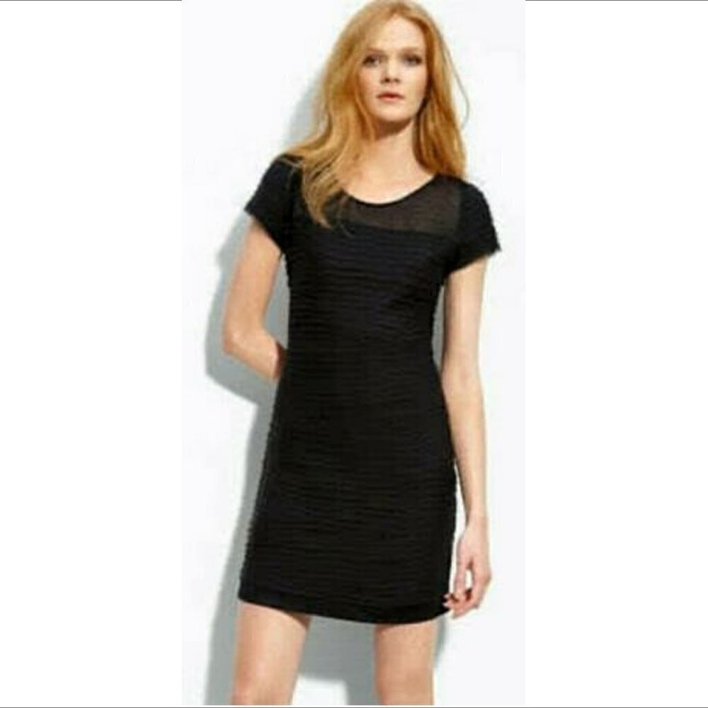 DVF Diane Von Furstenberg Noelle Black shift dress pleat knit mini new M 6 8